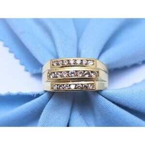 Unique 14K Solid Yellow Gold Designer Mens Diamond Cluster Ring - Size 10.75